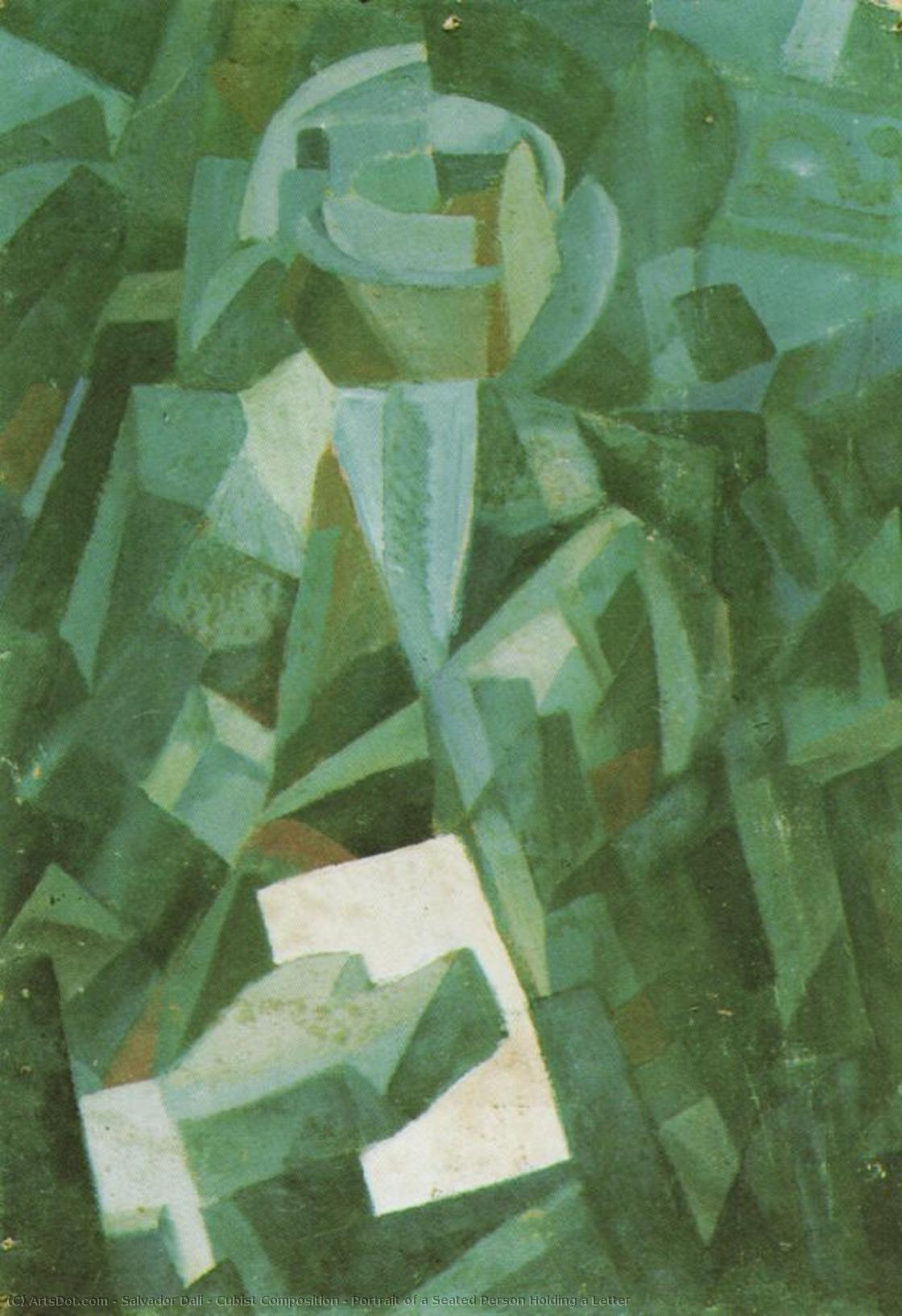 Cubist Composition - Portrait Of A Seated Person Holding A Letter — Salvador Dalí