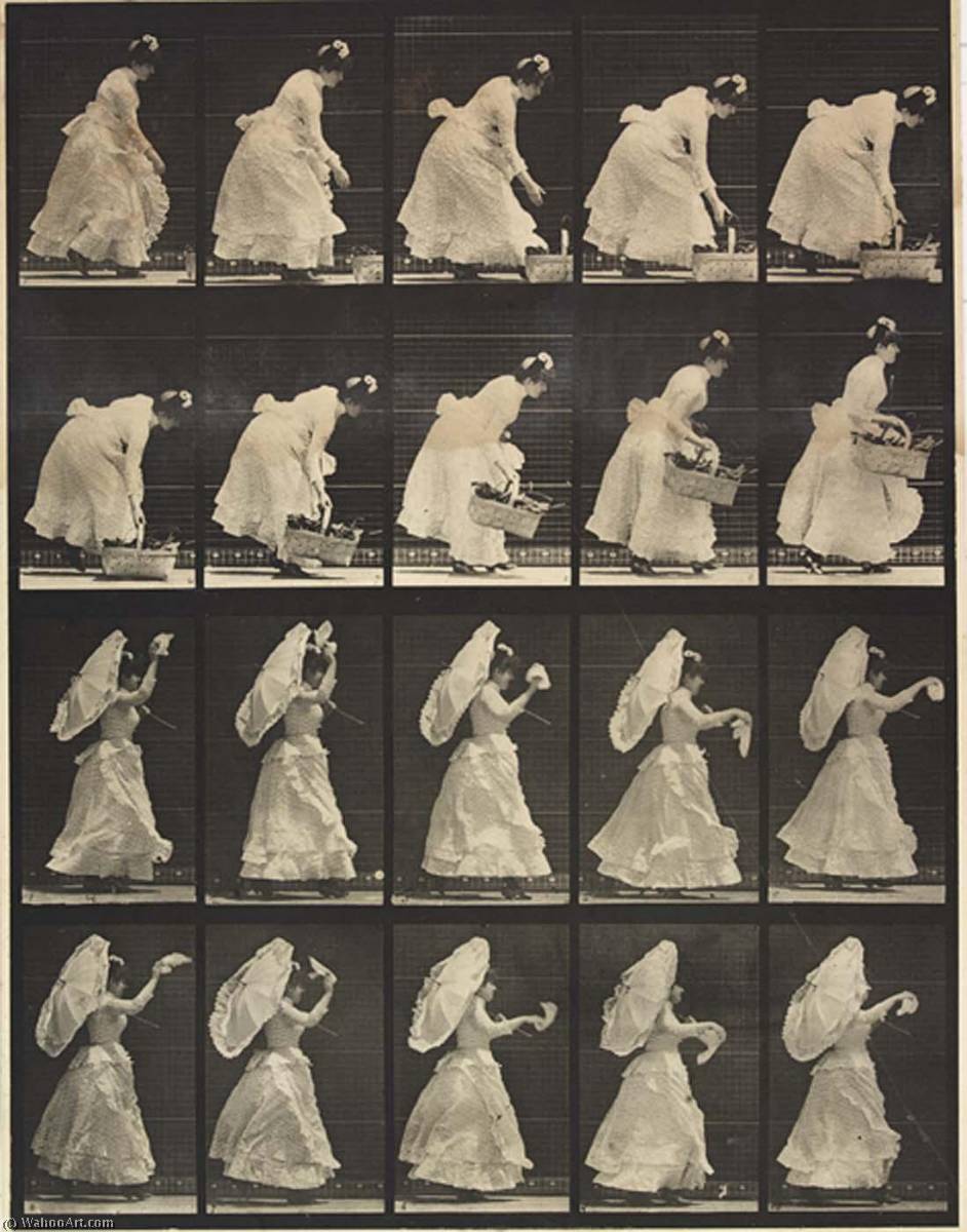 Woman Lifting A Basket, Waving A Handkerchief, From The Book Animal Locomotion — Eadweard J Muybridge