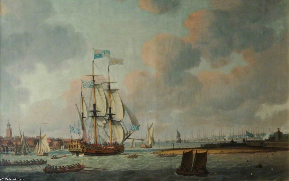 British Warship Leaving Portsmouth Harbour — Dominic Serres