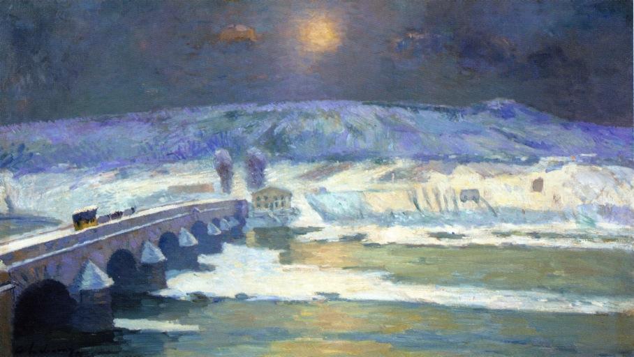 The Bridge Over The Allier At Pont-du-chateau In Winter — Albert-charles Lebourg