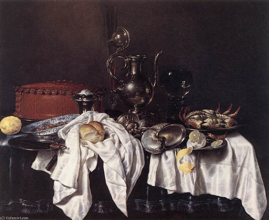 Still-life With Pie, Silver Ewer And Crab — Willem Claesz Heda