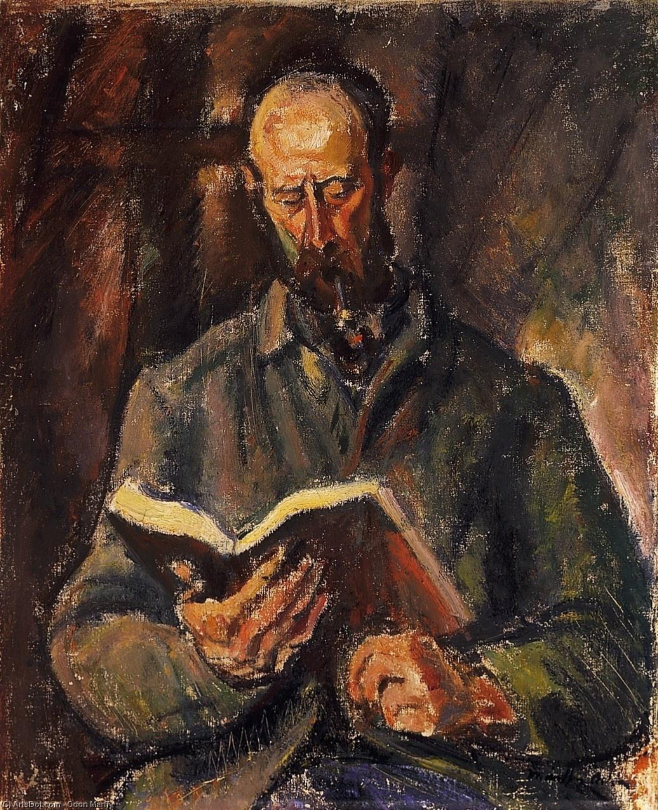 Man Smoking A Pipe And With A Book — Ödön Márffy