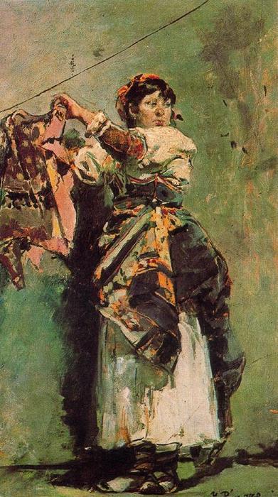 Italian Woman Hanging The Laundry — Ignacio Pinazo Camarlench