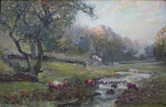 Cattle Watering By A River — Артур Генри Черч