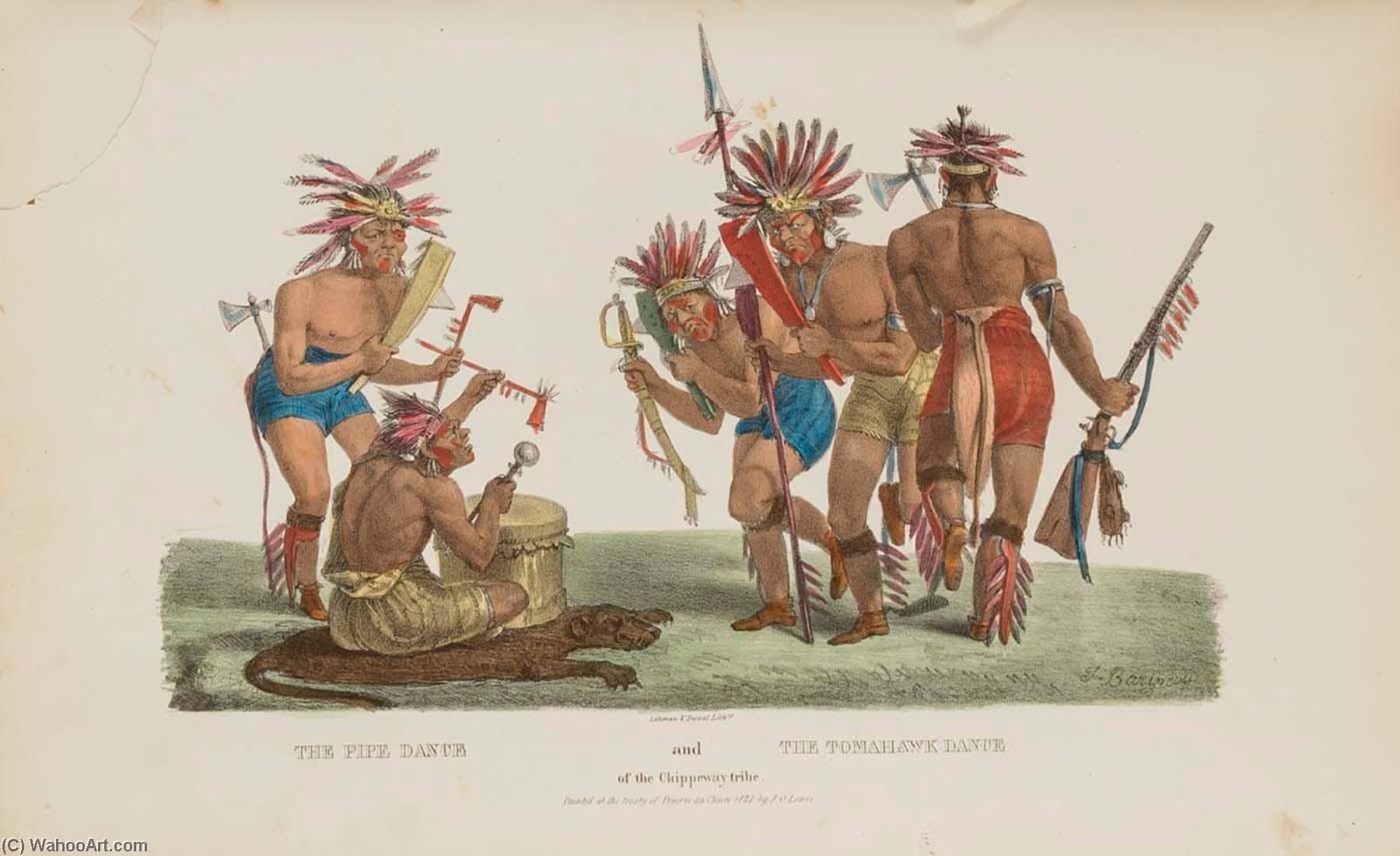 The Pipe Dance And The Tomahawk Dance Of The Chippeway Tribe, From The Aboriginal Portfolio — James Otto Lewis