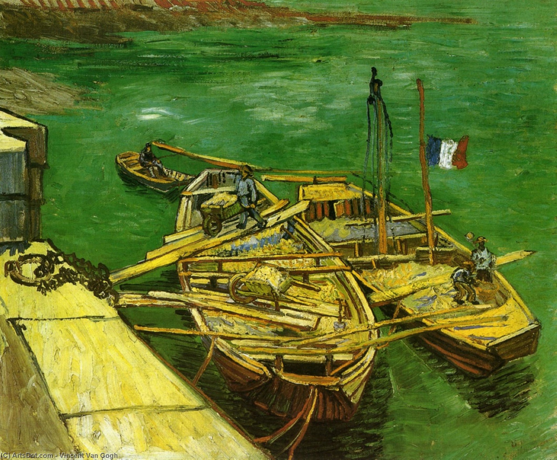 Quay With Men Unloading Sand Barges — Vincent Willem Van Gogh