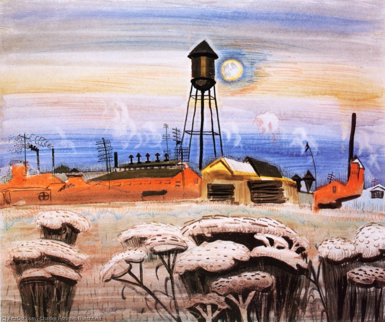 Watertower And Queen Ann's Lace — Charles Burchfield