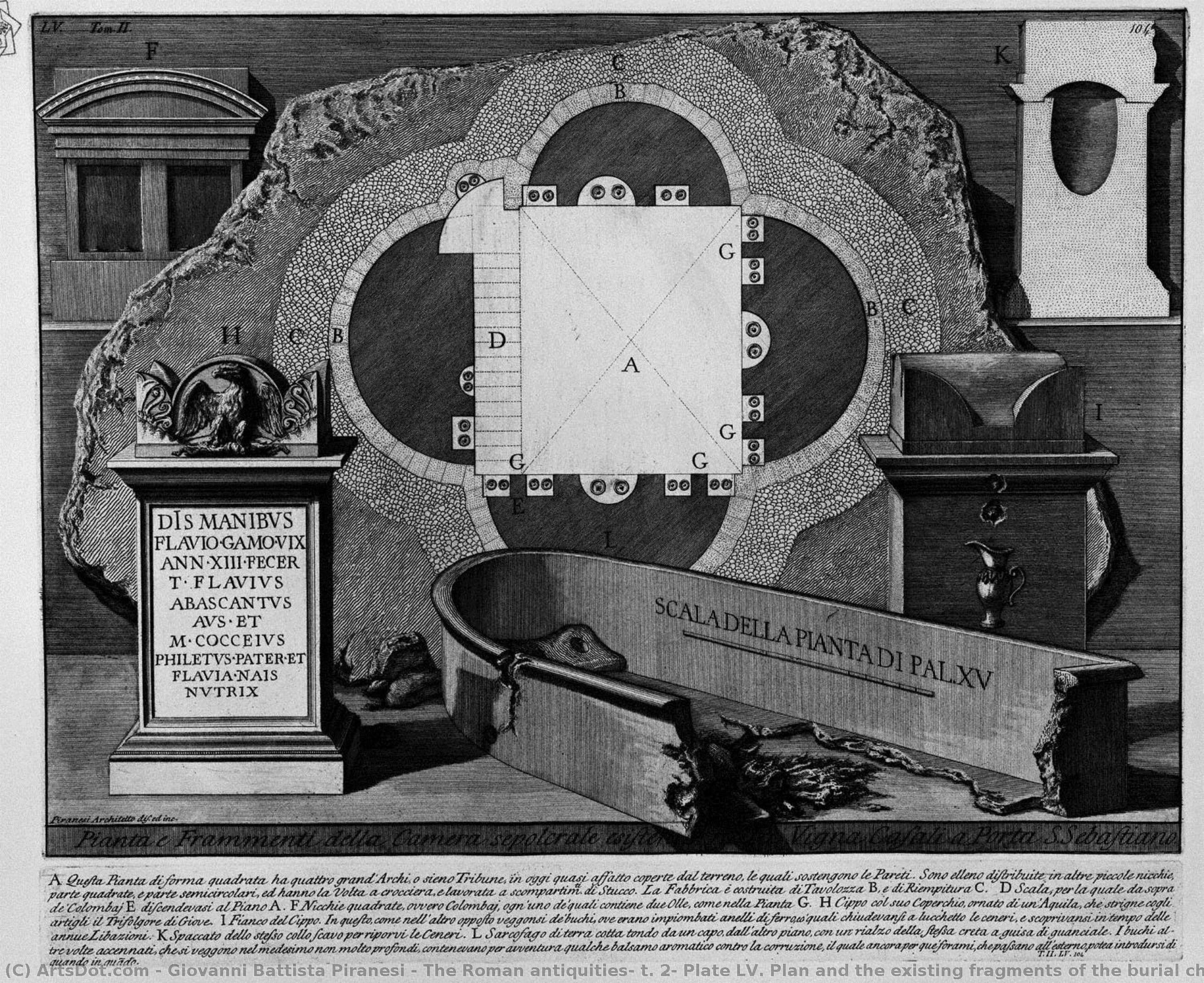 The Roman Antiquities, T. 2, Plate Lv. Plan And The Existing Fragments Of The Burial Chamber In The Vineyard Gate S. Casali Sebastiano. — Giovanni Battista Piranesi