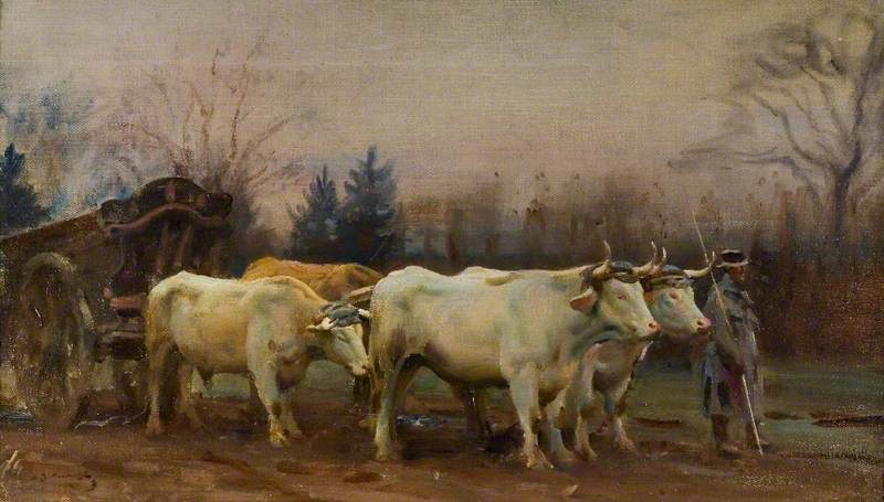 White Oxen, Baron Robert's Estate, Chantilly — Sir Alfred James Munnings