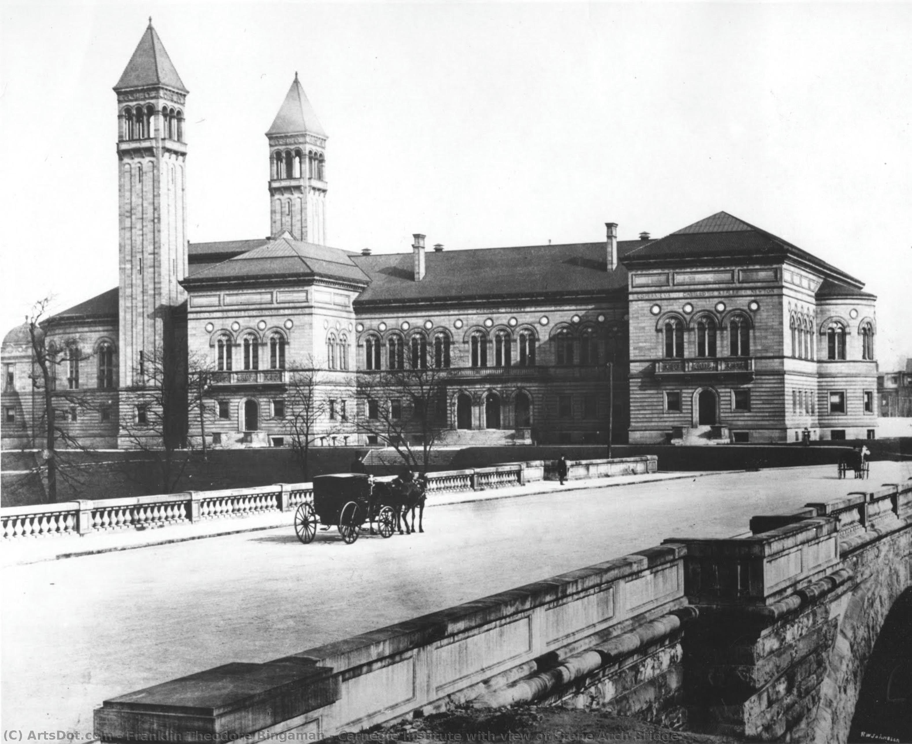 Carnegie Institute With View Of Stone Arch Bridge — Franklin Theodore Bingaman