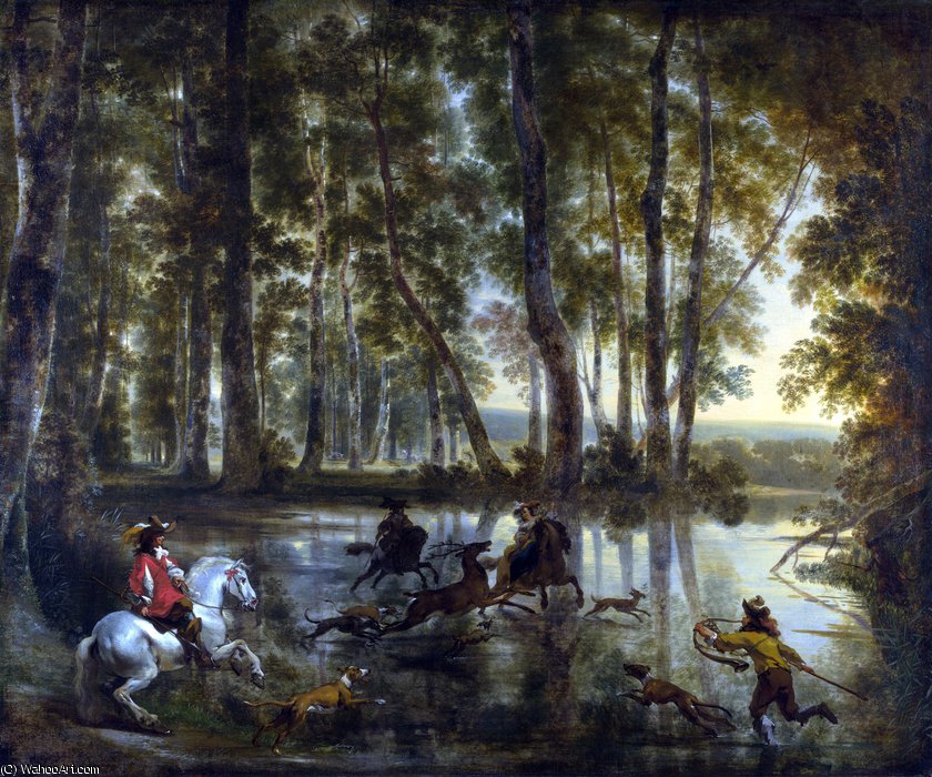 A Stag Hunt In A Forest — Jan Hackaert