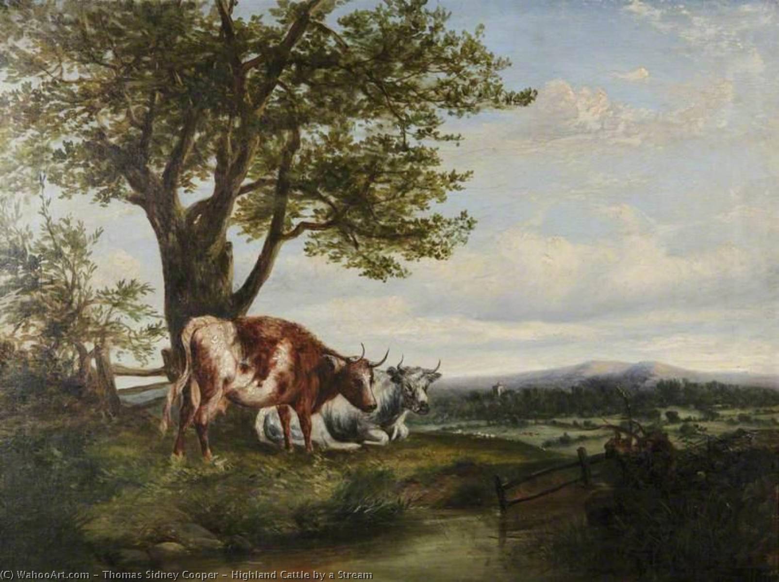 Highland Cattle By A Stream — Томас Сидни Купер