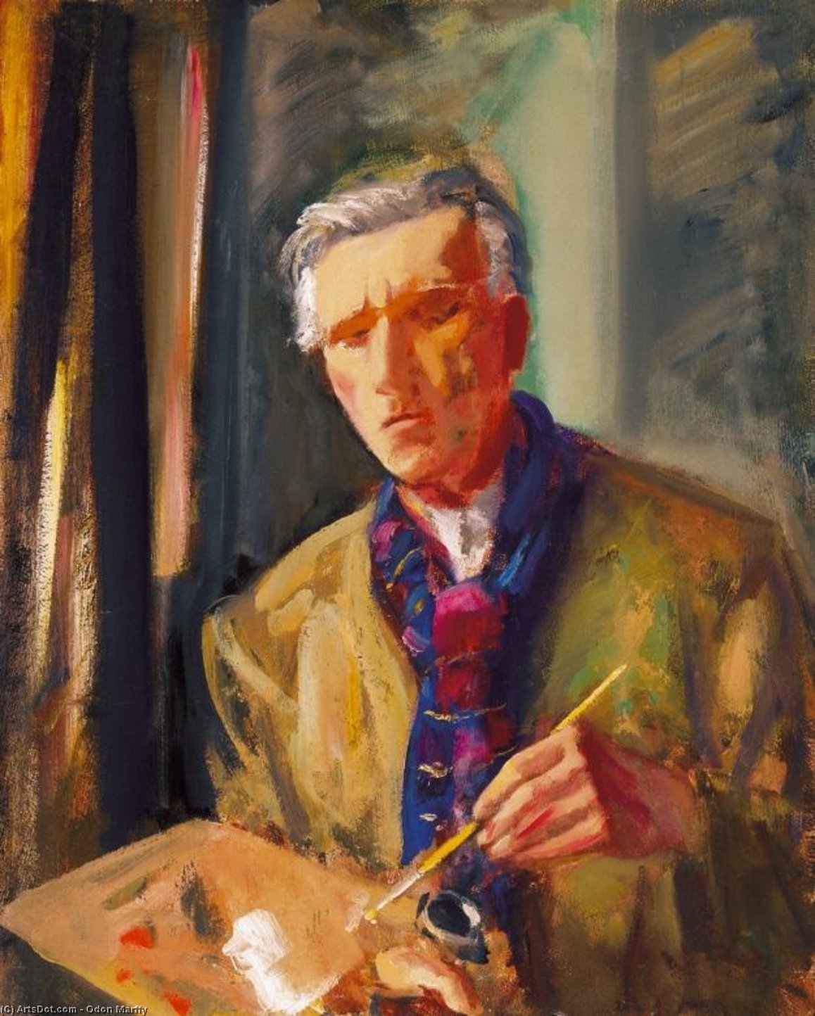 Self-portrait With Red And Blue Scarf — Ödön Márffy