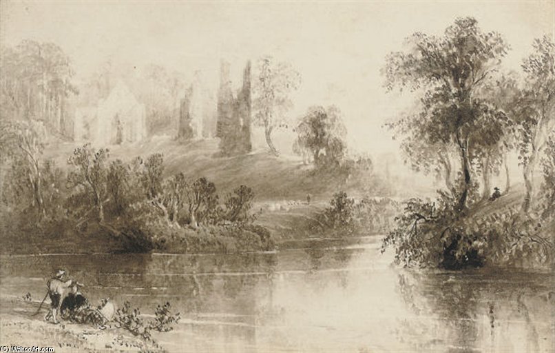 Figures On A River Bank — William Henry Bartlett