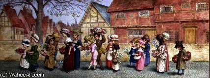 Procession Of Sixteen Children Carrying Flowers — Kate Greenaway