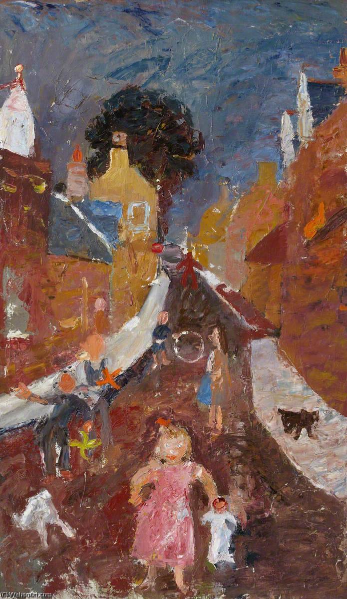 Temple Village, Children Playing — Sir William George Gillies
