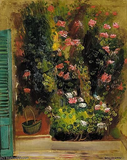 Still Life With Flowers And Green Shutters — Boris Dmitrievich Grigoriev