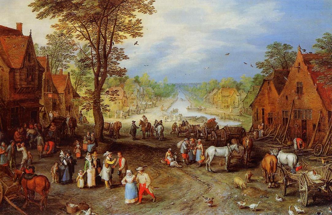 Village Street With Canal — Jan Brueghel The Elder