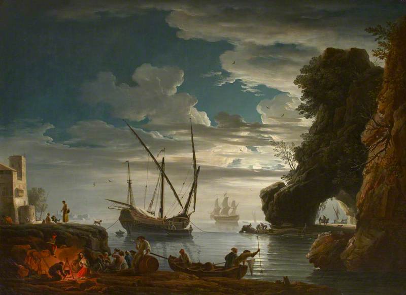 Seaport By Moonlight – Night (after Claude Joseph Vernet) — Charles Francois Lacroix De Marseille
