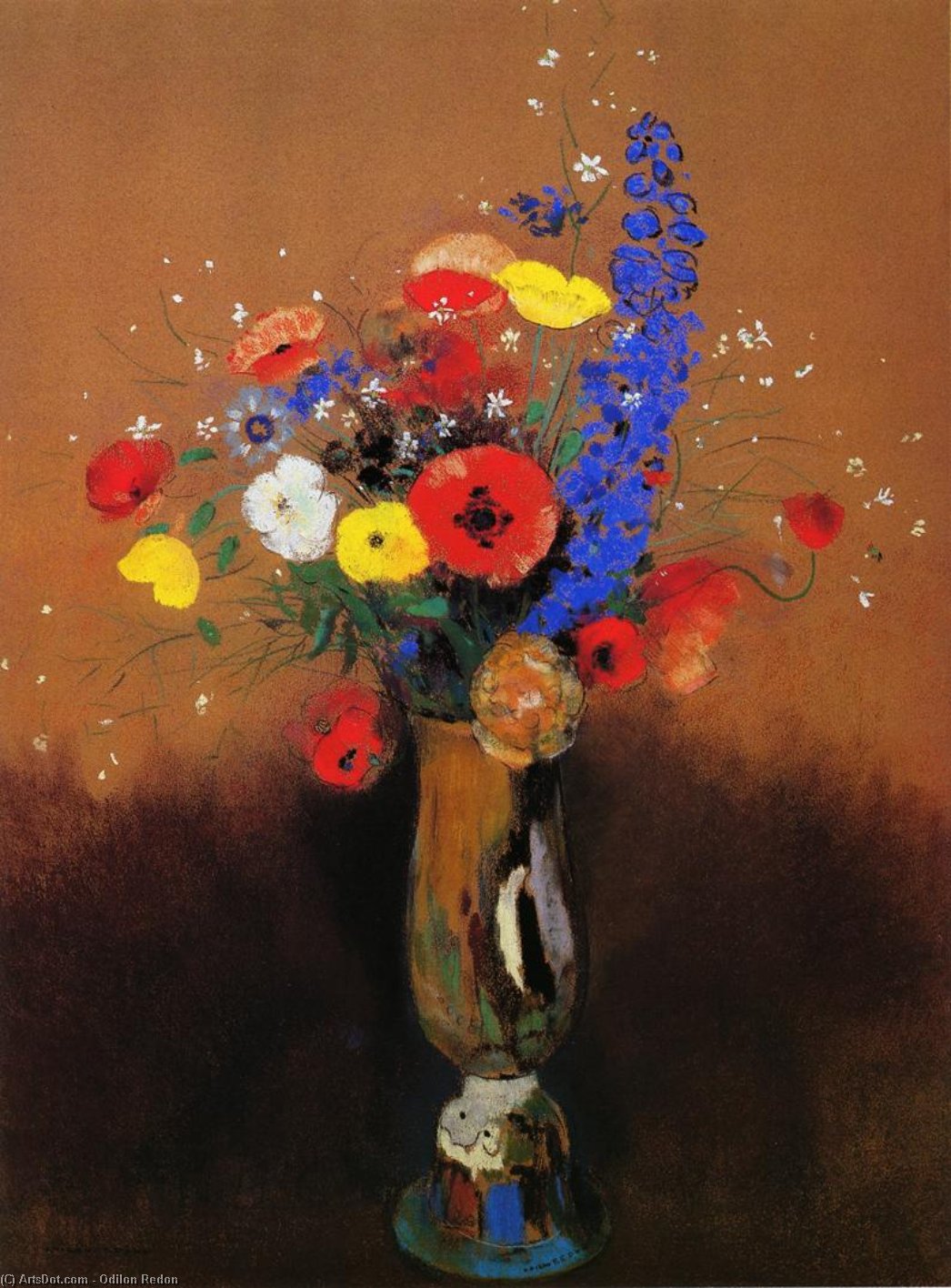 Wild Flowers In A Long-necked Vase — Одилон Редон