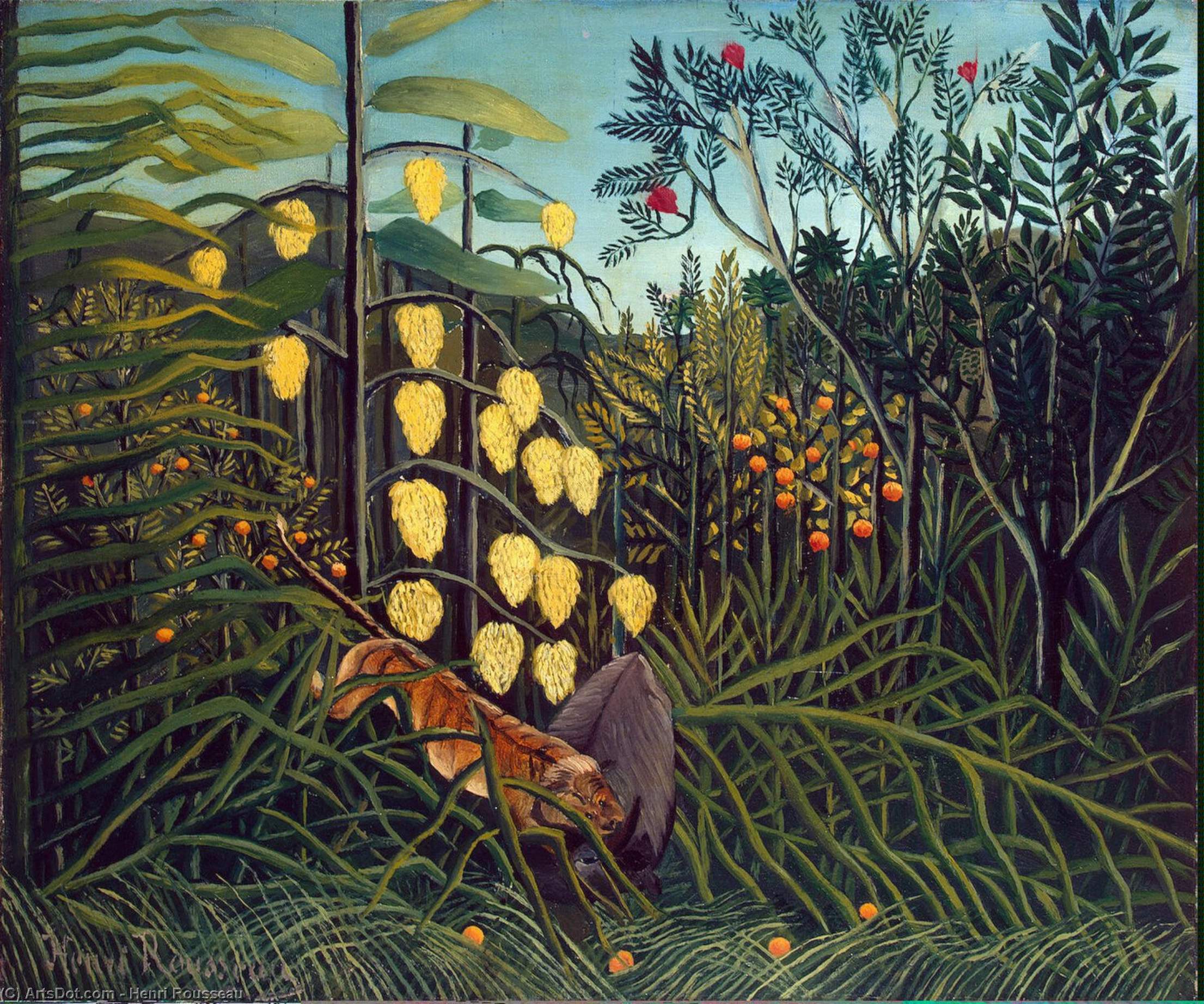 Tropical Forest: Battling Tiger And Buffalo — Henri Julien Félix Rousseau (le Douanier)