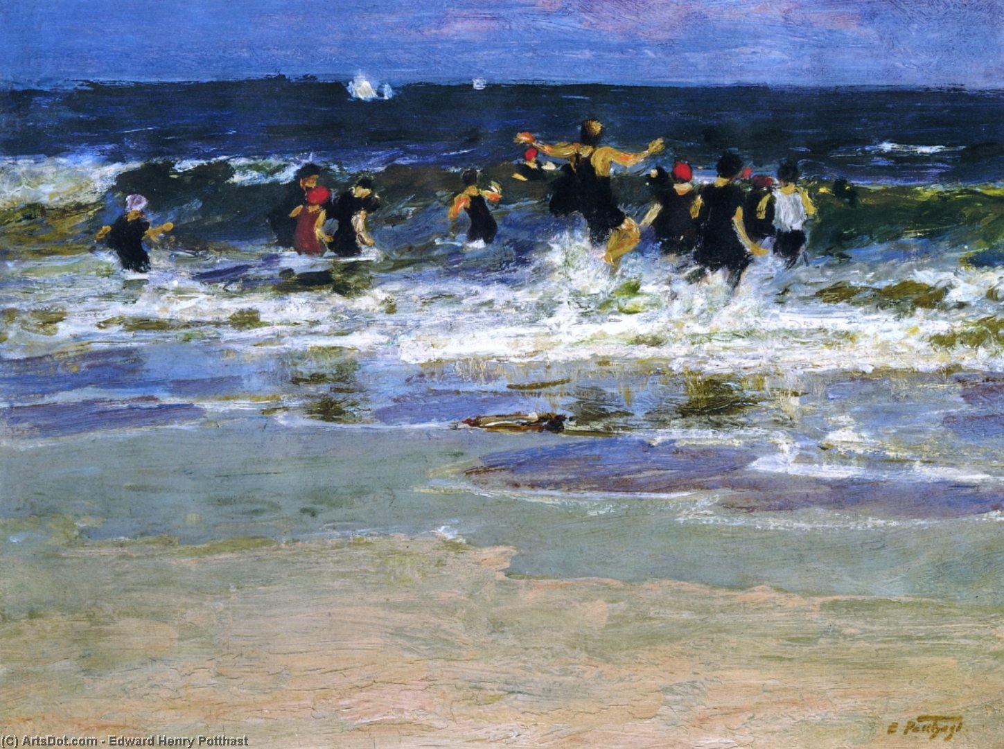 Beach Scene, Jumping In The Surf — Edward Henry Potthast