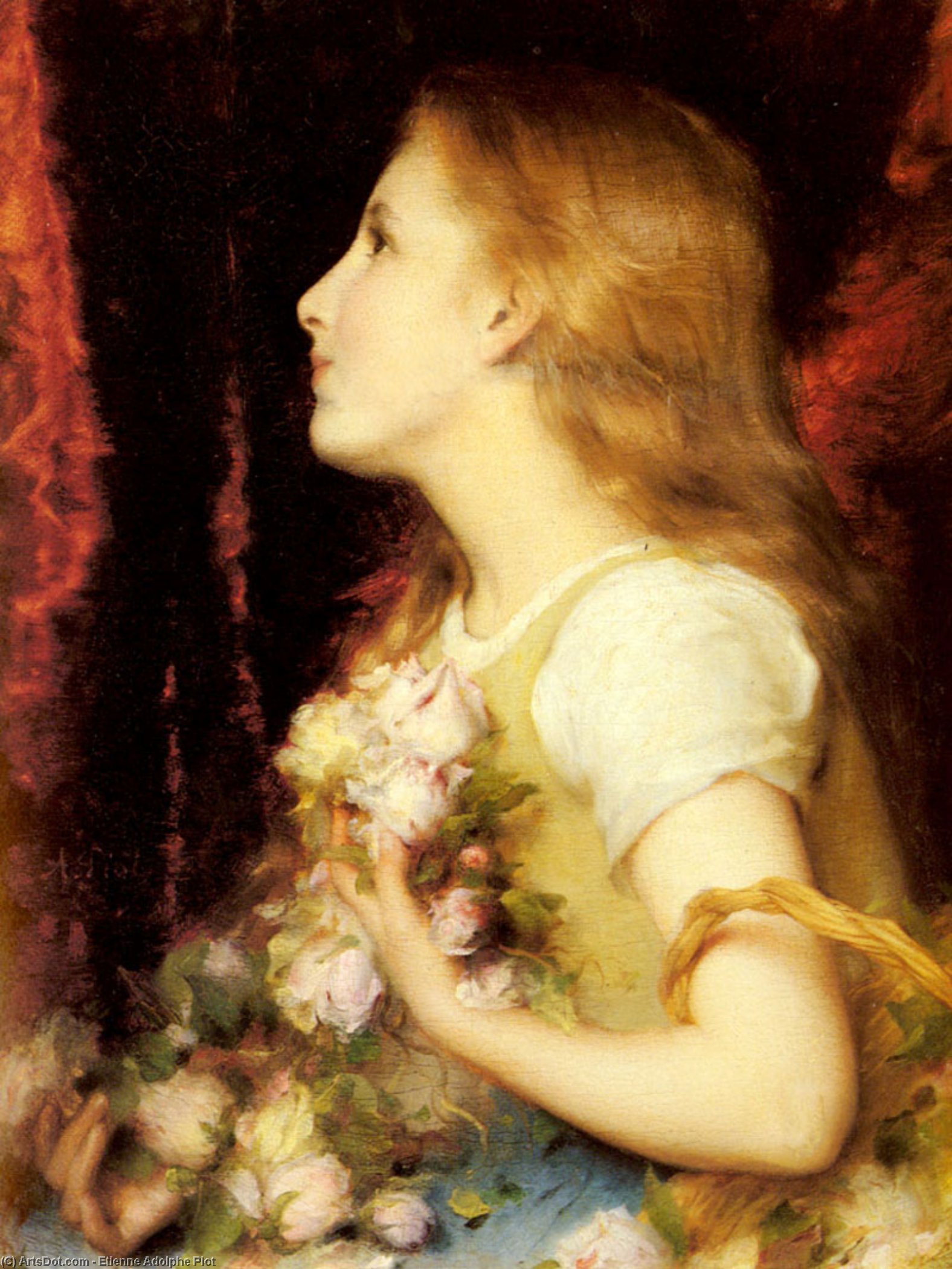 A Young Girl With A Basket Of Flowers — Etienne Adolphe Piot