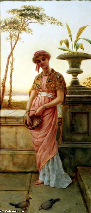 Classical Woman Feeding Birds — Charles Frederick Lowcock