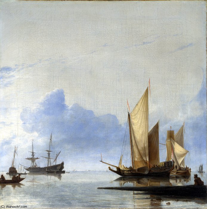 A Dutch Yacht And Other Vessels Becalmed Near The Shore — Hendrik Jacobsz Dubbels