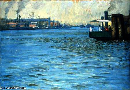 Sunday Atmosphere On The Elbe, St. Paul Landing Bridge — Leopold Karl Walter Von Kalckreuth