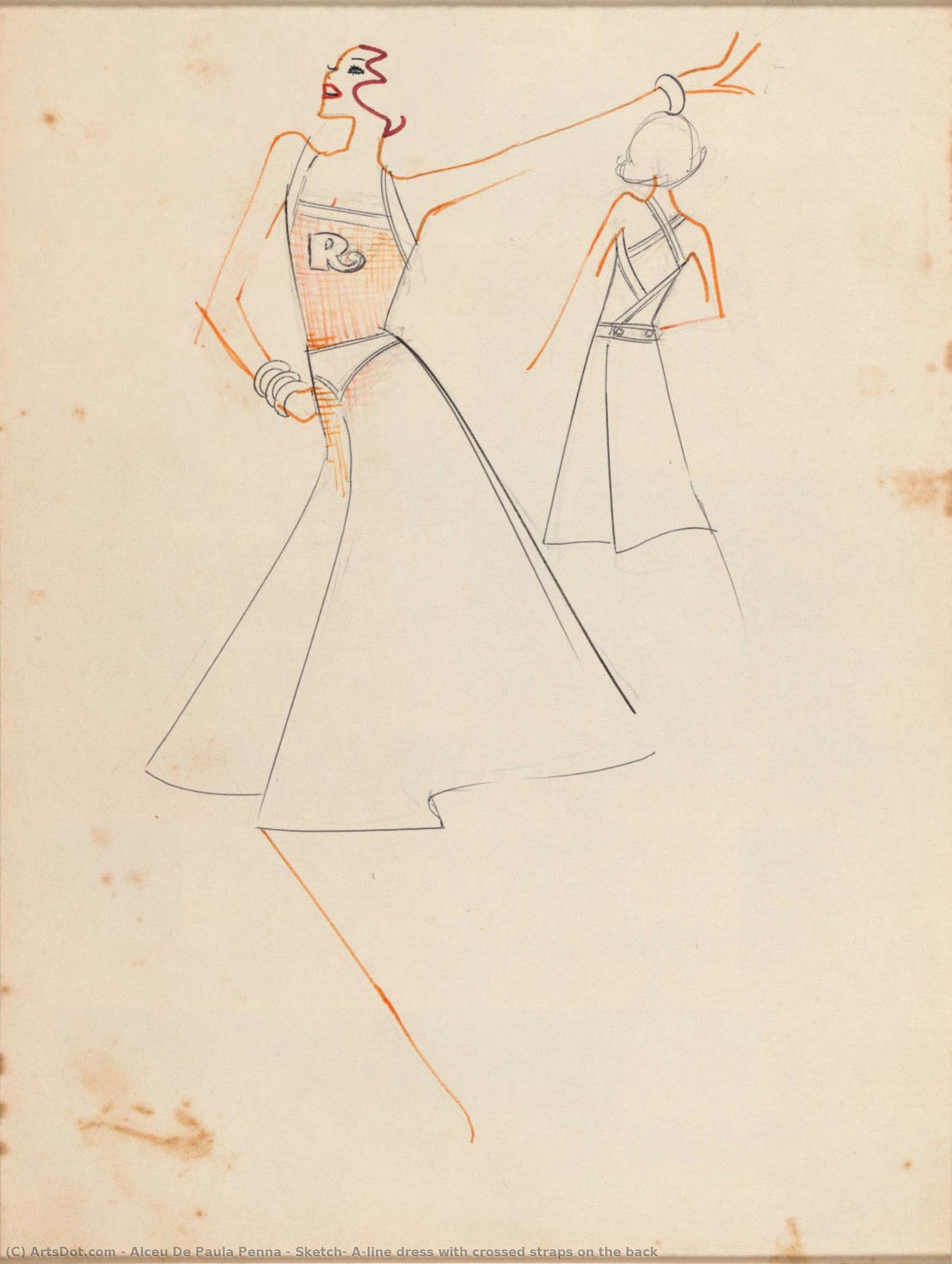 Sketch, A-line Dress With Crossed Straps On The Back — Alceu De Paula Penna