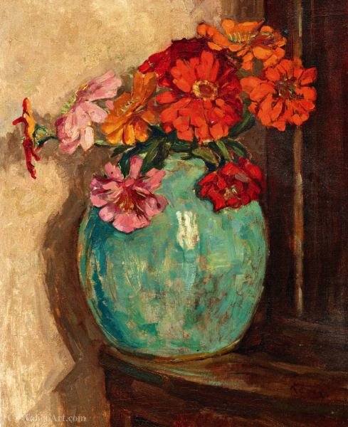 Gerberas In A Green Vase — Jacob Simon Hendrik Kever