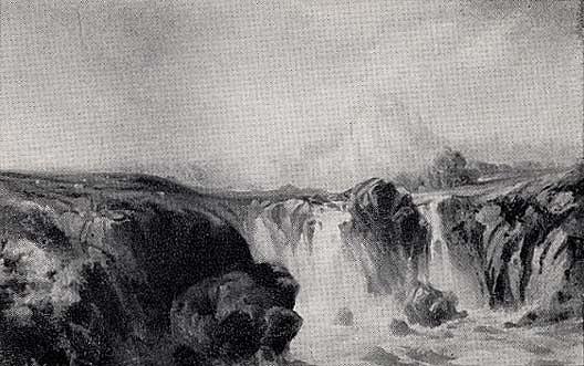 Western Landscape With Waterfall, (painting) — Thomas Moran