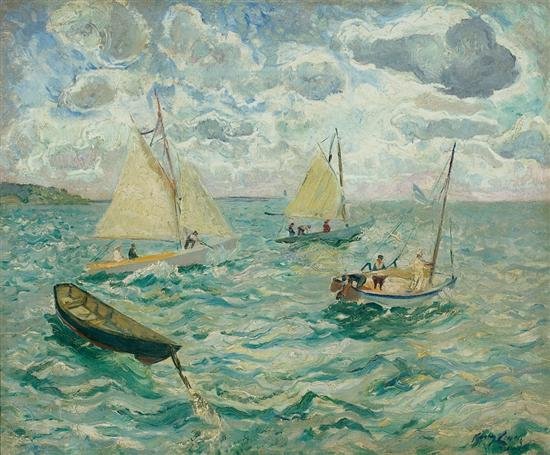Fresh Breeze And Sailboats, Marblehead, Massachusetts — Richard Hayley Lever