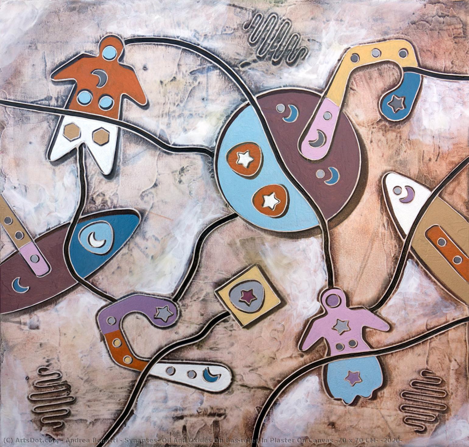 Synapses, Oil And Oxides On Bas-relief In Plaster On Canvas (70 X 70 Cm) (2020) — Andrea Benetti