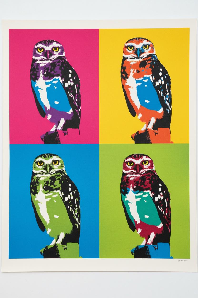 Chromatic Quadriptych Of The Nocturnal Sentinel In Vibrant Prismatic Symmetry — Jean-paul Faubert