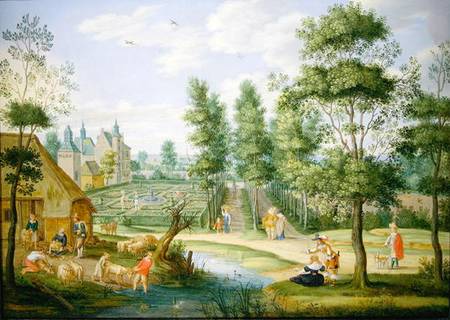 Figures In The Grounds Of A Country House — Isaak Van Oosten