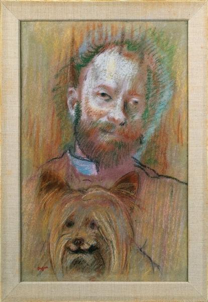 Ludovic Lepic Holding His Dog — Edgar Degas