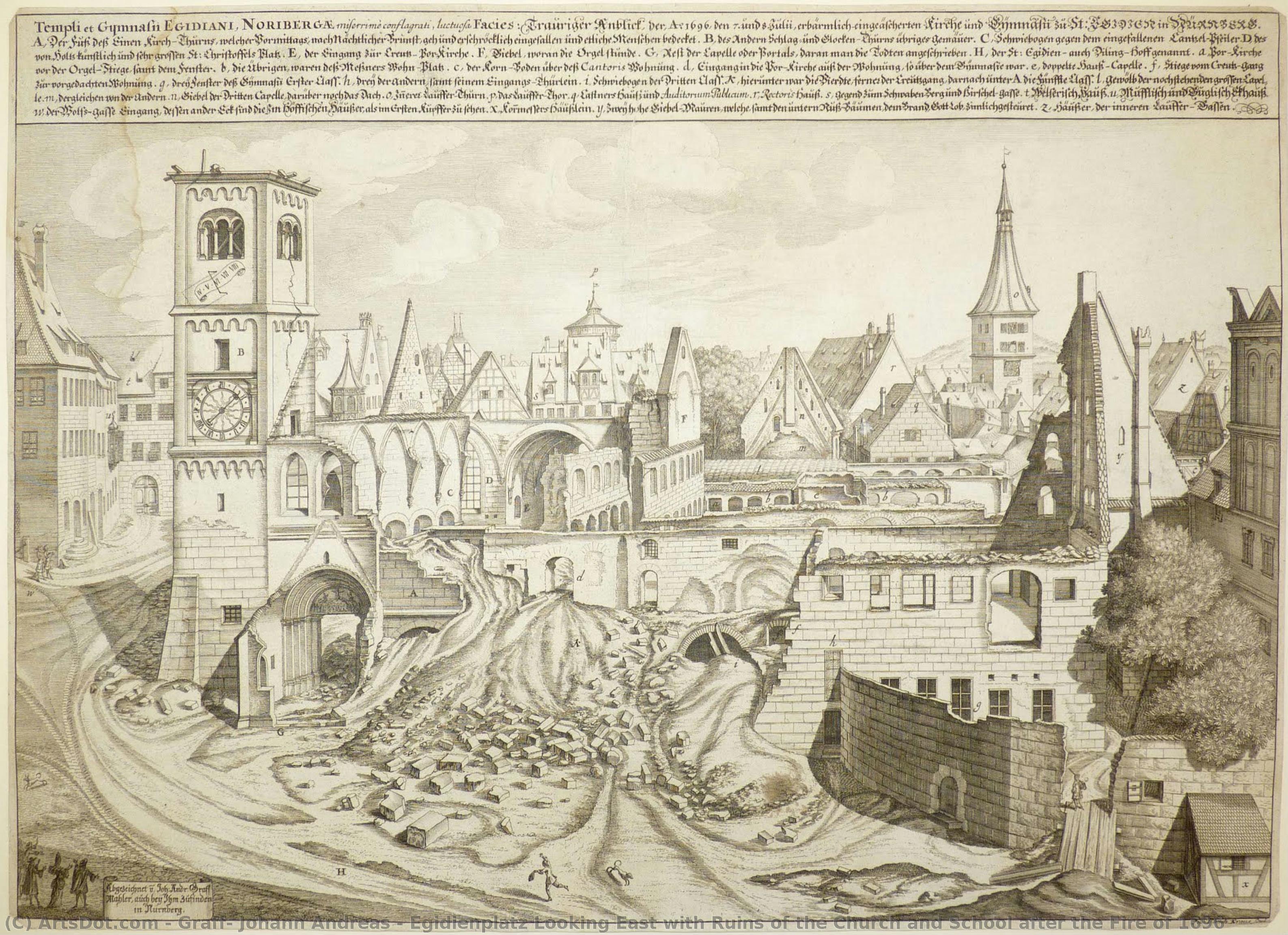 Egidienplatz Looking East With Ruins Of The Church And School After The Fire Of 1696 — Graff, Johann Andreas