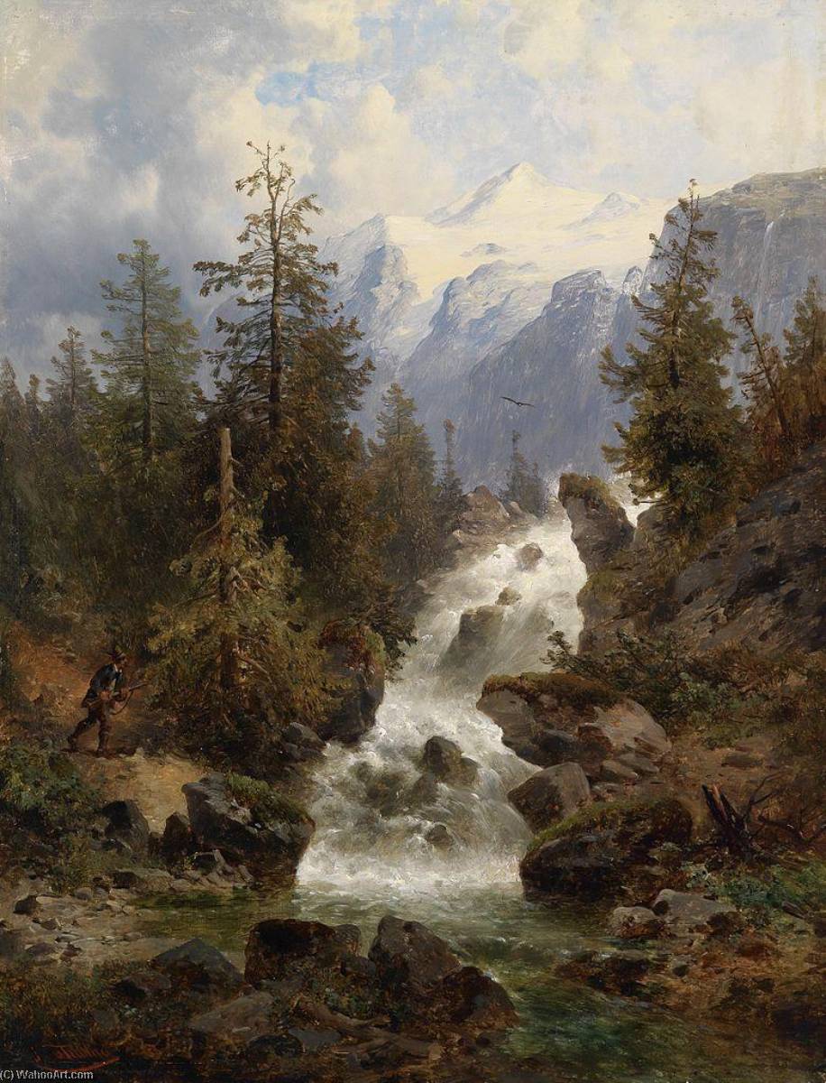 Hunter By The Waterfall — Josef Thoma