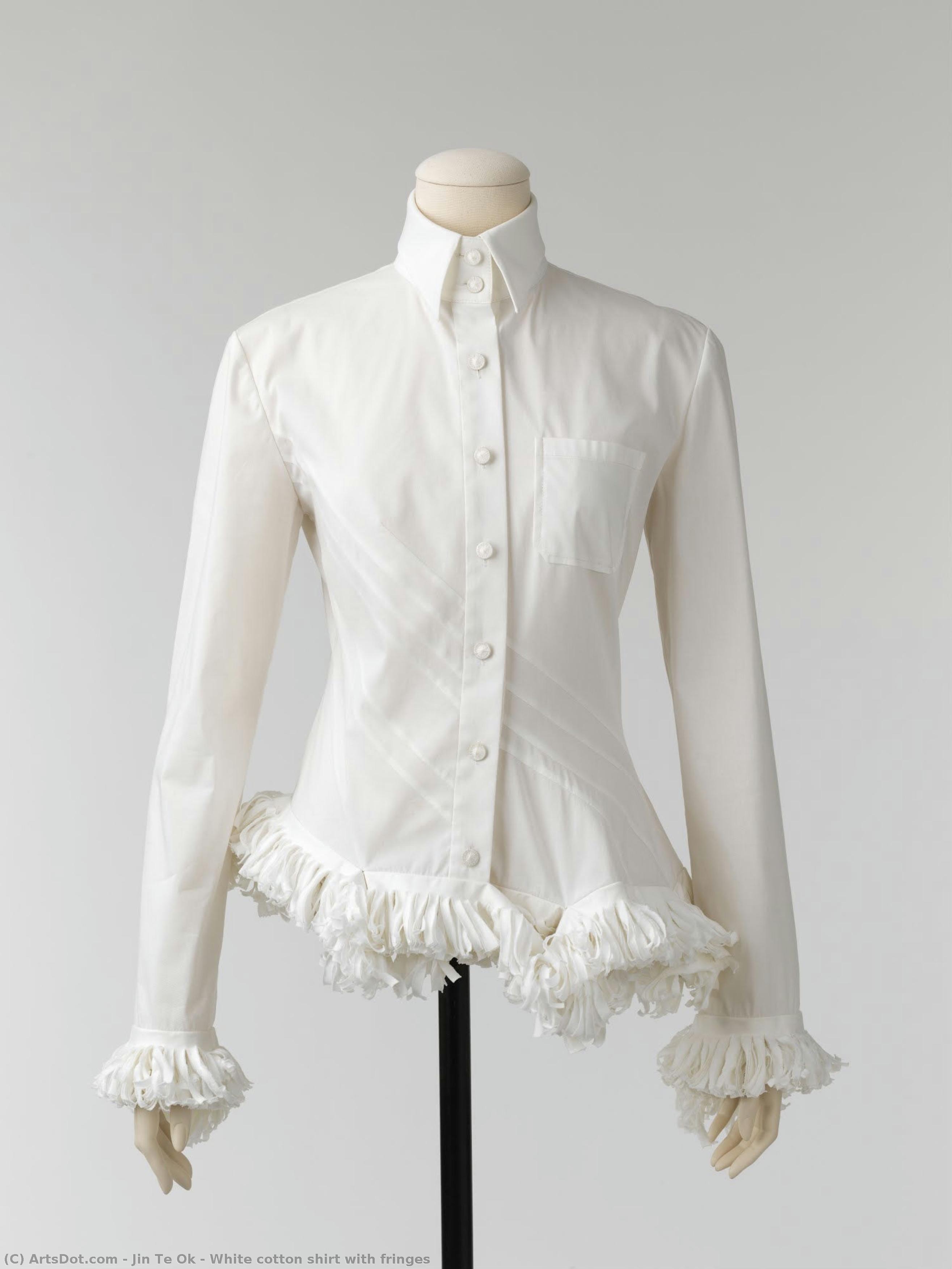 White Cotton Shirt With Fringes — Jin Te Ok