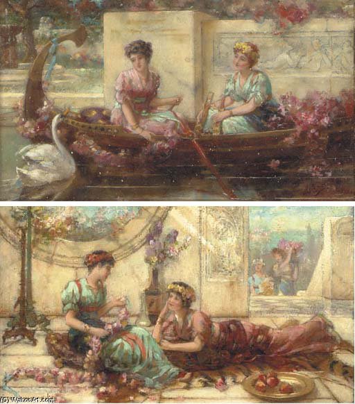 Elegant Maidens On A Terrace; And Maidens In A Boat — Emile Eisman Semenovsky