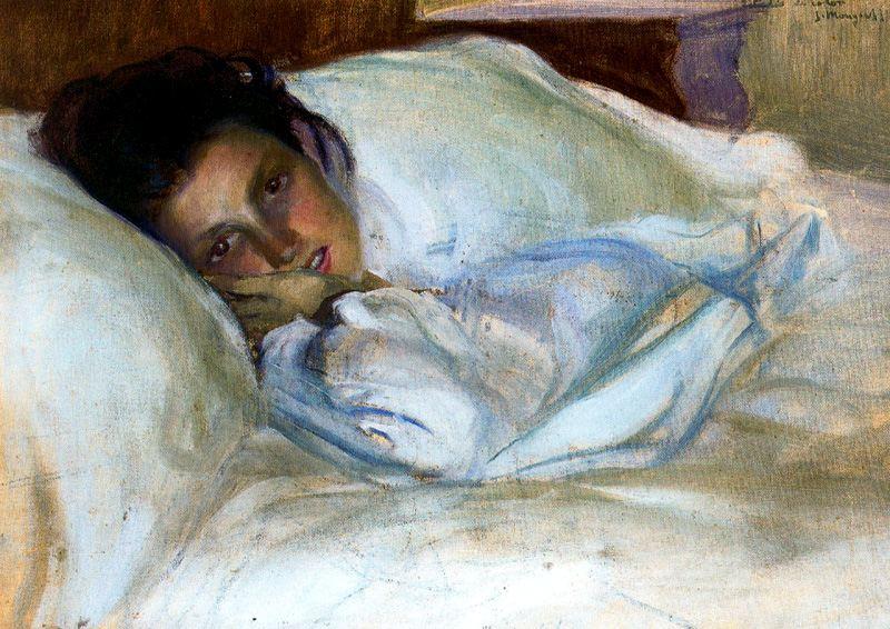 Color Study (portrait Of His Wife, Josefa Lopez In Bed) — José Mongrell Torrent