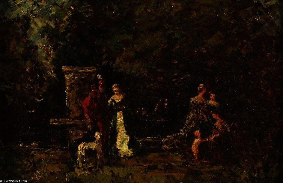 Elegant Figures In A Woodland Glade — Adolphe Joseph Thomas Monticelli