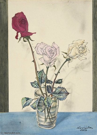 Trois Roses Dans Un Vase — Léonard Tsuguharu Foujita