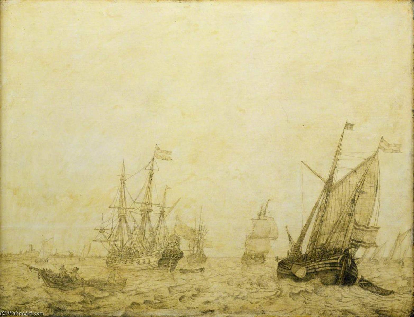 A Wijdschip And Other Vessels Off A Harbour — Willem Van De Velde The Elder