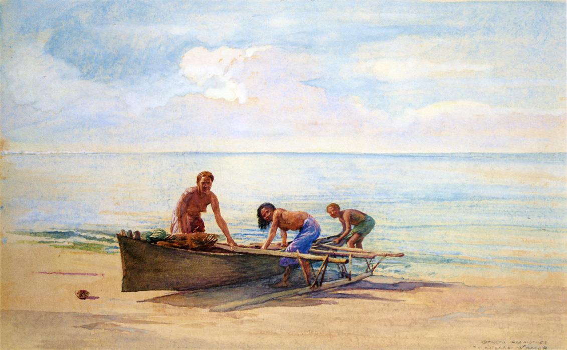Women Drawing Up A Canoe, Vaiala In Samoa, Otaota, Her Mother And A Neighbor — John La Farge