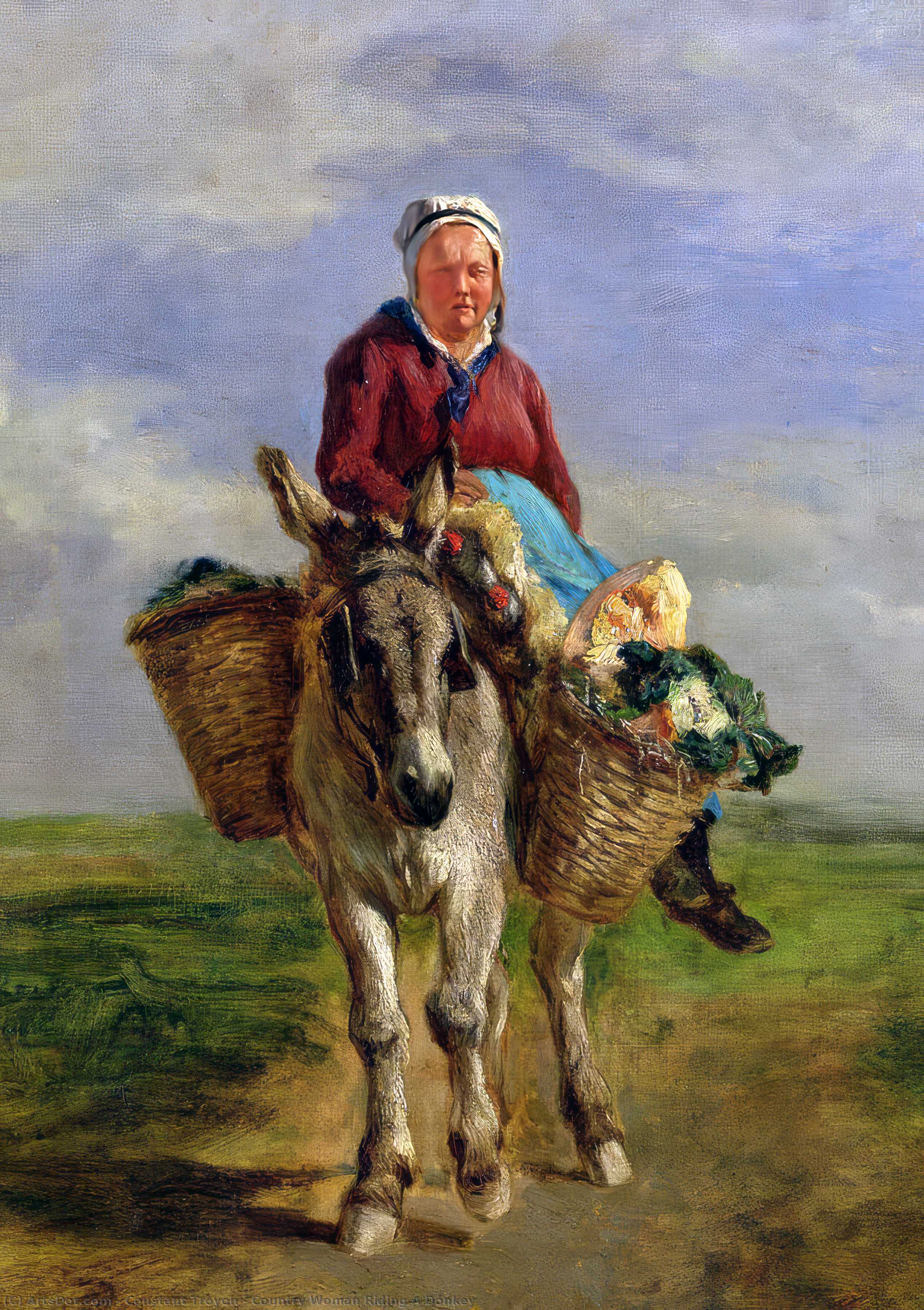 Country Woman Riding A Donkey — Constant Troyon