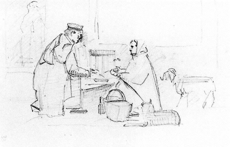 Street Scene. Vendor And Client With Two Dogs — Ferdinand Hodler