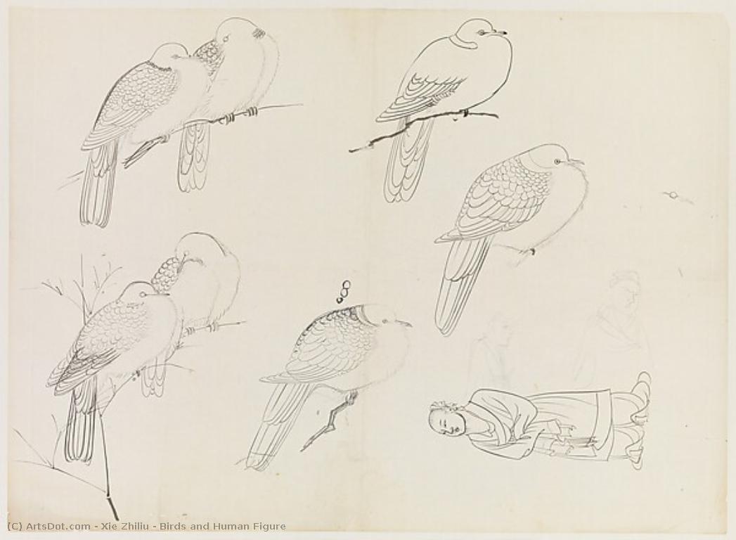 Birds And Human Figure — Xie Zhiliu